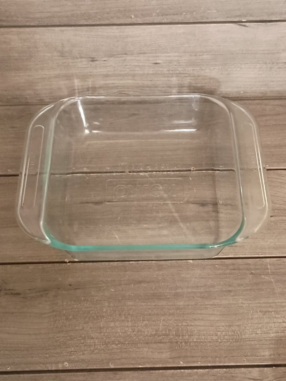 Pyrex 2222 2Qt 8"x8" Clear Glass Baking Dish Blue Tint Rim